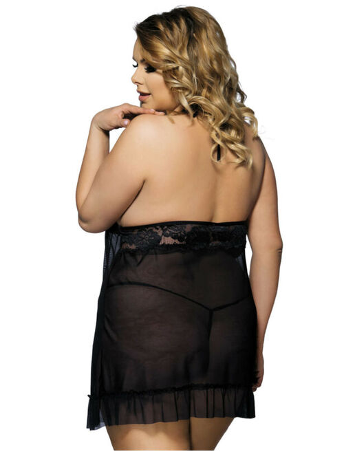 Sheer Black Valentines Babydoll Lace Teddy Tank Top Dress Boudoir Lingerie M-7XL