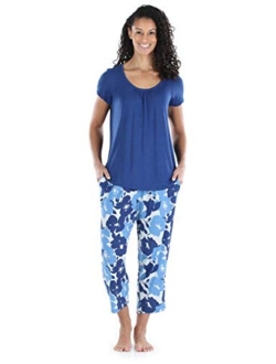 bSoft Women's Sleepwear Bamboo Short Sleeve Top and Capri Pajama Set