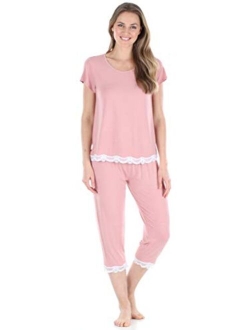 bSoft Women's Sleepwear Bamboo Short Sleeve Top and Capri Pajama Set