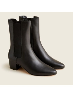 Leather high-shaft stacked-heel boots