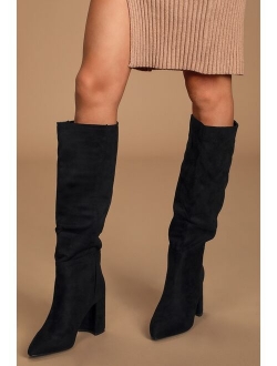 Katari Black Croc Pointed-Toe Knee High Boots