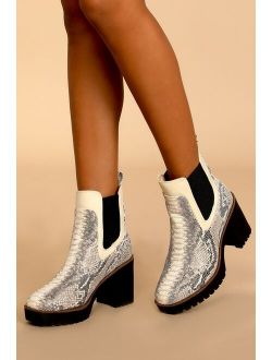 Chinese Laundry Good Day Cream and Grey Neo Snake Platform Ankle Boots