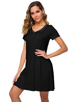 Soft Bamboo Nightgowns for Women Sleep Shirts Lightweight Short Sleeve Lounge Dress Plus Size Sleepwear S-4X