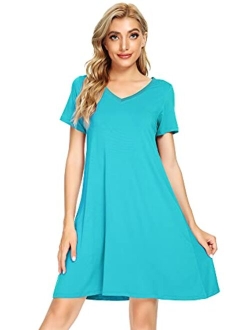 Soft Bamboo Nightgowns for Women Sleep Shirts Lightweight Short Sleeve Lounge Dress Plus Size Sleepwear S-4X