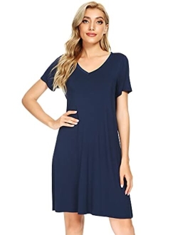 Soft Bamboo Nightgowns for Women Sleep Shirts Lightweight Short Sleeve Lounge Dress Plus Size Sleepwear S-4X