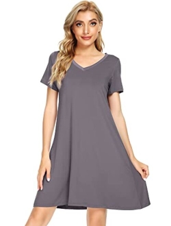 Soft Bamboo Nightgowns for Women Sleep Shirts Lightweight Short Sleeve Lounge Dress Plus Size Sleepwear S-4X