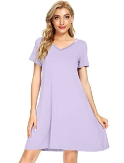 Soft Bamboo Nightgowns for Women Sleep Shirts Lightweight Short Sleeve Lounge Dress Plus Size Sleepwear S-4X