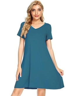 Soft Bamboo Nightgowns for Women Sleep Shirts Lightweight Short Sleeve Lounge Dress Plus Size Sleepwear S-4X