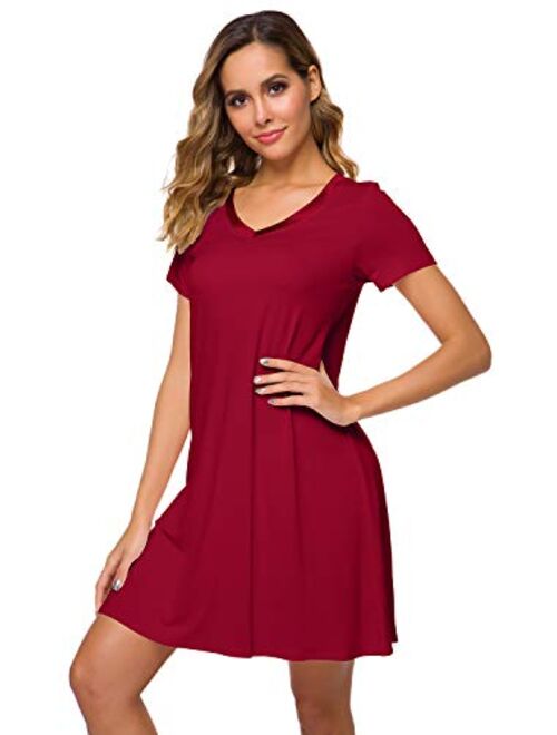 WiWi Soft Bamboo Nightgowns for Women Sleep Shirts Lightweight Short Sleeve Lounge Dress Plus Size Sleepwear S-4X