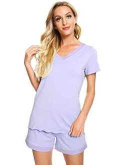 Womens Pajamas Set Soft Bamboo Pjs Nightwear Short Sleeve Top with Shorts Pajama Sets Plus Size Sleepwear S-4X