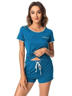 Womens Pajamas Set Soft Bamboo Pjs Nightwear Short Sleeve Top with Shorts Pajama Sets Plus Size Sleepwear S-4X