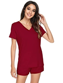 Womens Pajamas Set Soft Bamboo Pjs Nightwear Short Sleeve Top with Shorts Pajama Sets Plus Size Sleepwear S-4X