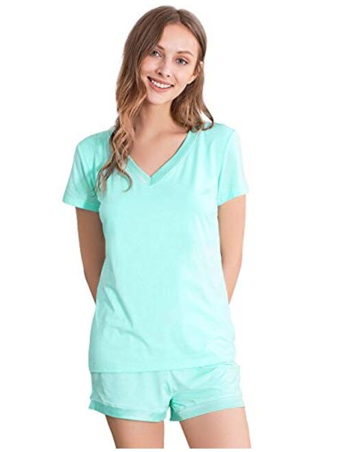 WiWi Womens Pajamas Set Soft Bamboo Pjs Nightwear Short Sleeve Top with Shorts Pajama Sets Plus Size Sleepwear S-4X