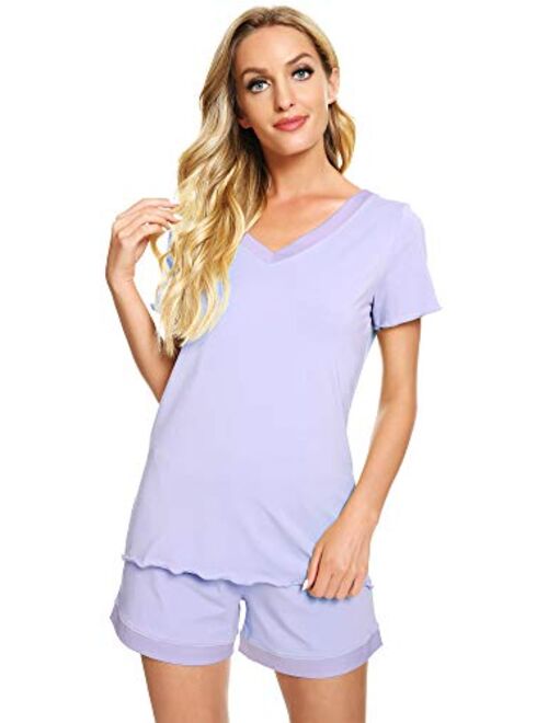 WiWi Womens Pajamas Set Soft Bamboo Pjs Nightwear Short Sleeve Top with Shorts Pajama Sets Plus Size Sleepwear S-4X