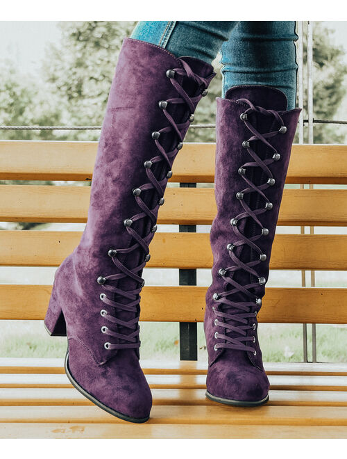 ROSY Purple Lace-Up Knee-High Boot - Women