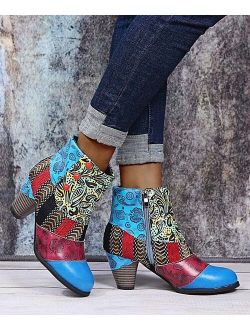 RXFSP | Blue Abstract Patchwork Ankle Boot - Women