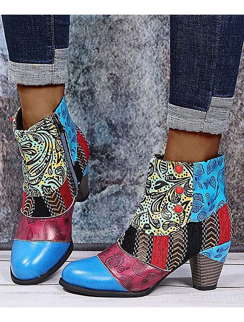 Buy RXFSP | Blue Abstract Patchwork Ankle Boot - Women online | Topofstyle