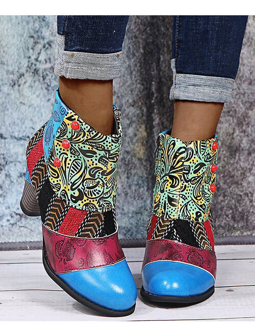 RXFSP | Blue Abstract Patchwork Ankle Boot - Women