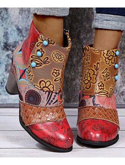 RXFSP | Red Abstract Patchwork Ankle Boot - Women