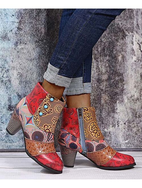 RXFSP | Red Abstract Patchwork Ankle Boot - Women