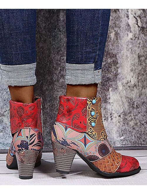 RXFSP | Red Abstract Patchwork Ankle Boot - Women