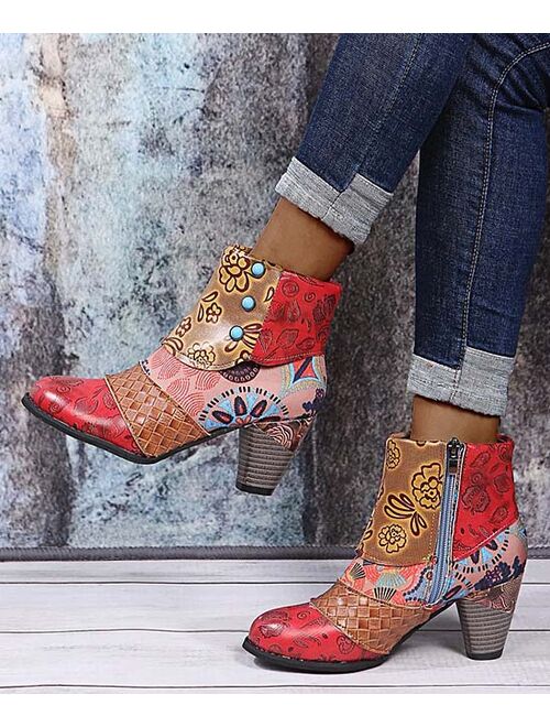 RXFSP | Red Abstract Patchwork Ankle Boot - Women