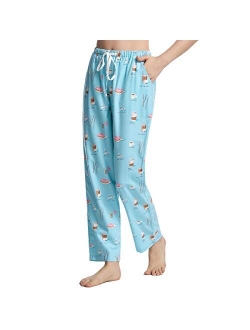 BAMBOO COOL Women's Pajama Pants Bamboo Viscose Soft Longue Pants Print Sleep Bottoms with Pockets