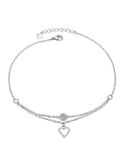 Alphm S925 Sterling Silver Adjustable Foot Evil Eye Starfish Heart Bead Butterfly Celtic Knot Cross Multilayer Layered Anklet for Women