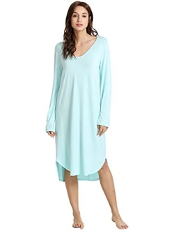 Bamboo Nightgowns for Women Soft Long Sleeve Sleep Shirt Sleepwear Comfy Loungewear Plus Size Nightshirts S-4X