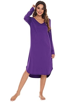 Bamboo Nightgowns for Women Soft Long Sleeve Sleep Shirt Sleepwear Comfy Loungewear Plus Size Nightshirts S-4X