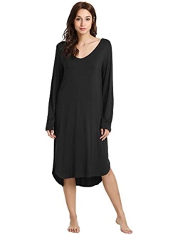 Bamboo Nightgowns for Women Soft Long Sleeve Sleep Shirt Sleepwear Comfy Loungewear Plus Size Nightshirts S-4X