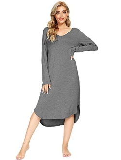 Bamboo Nightgowns for Women Soft Long Sleeve Sleep Shirt Sleepwear Comfy Loungewear Plus Size Nightshirts S-4X