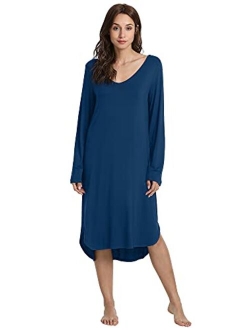 Bamboo Nightgowns for Women Soft Long Sleeve Sleep Shirt Sleepwear Comfy Loungewear Plus Size Nightshirts S-4X