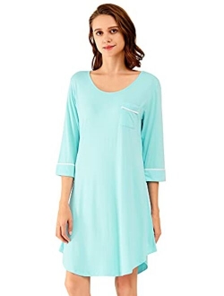 Women's Nightgowns Soft Bamboo Pajamas 3/4 Sleeves Sleep Shirt Lightweight Nightshirts Plus Size Sleepwear S-4X