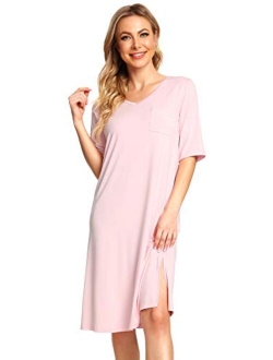 Women's Nightgowns Soft Bamboo Pajamas 3/4 Sleeves Sleep Shirt Lightweight Nightshirts Plus Size Sleepwear S-4X