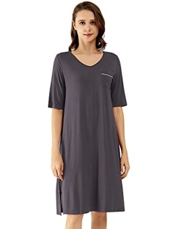 Women's Nightgowns Soft Bamboo Pajamas 3/4 Sleeves Sleep Shirt Lightweight Nightshirts Plus Size Sleepwear S-4X