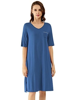 Women's Nightgowns Soft Bamboo Pajamas 3/4 Sleeves Sleep Shirt Lightweight Nightshirts Plus Size Sleepwear S-4X