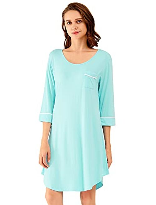 WiWi Women's Nightgowns Soft Bamboo Pajamas 3/4 Sleeves Sleep Shirt Lightweight Nightshirts Plus Size Sleepwear S-4X