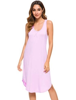 Soft Bamboo Nightgowns for Women Sleeveless Racerback Pajamas Chemise Nightgown Plus Size Sleepshirts S-4X