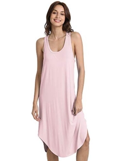 Soft Bamboo Nightgowns for Women Sleeveless Racerback Pajamas Chemise Nightgown Plus Size Sleepshirts S-4X