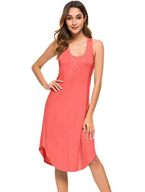 WiWi Soft Bamboo Nightgowns for Women Sleeveless Racerback Pajamas Chemise Nightgown Plus Size Sleepshirts S-4X