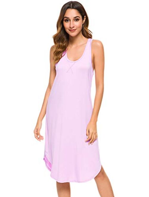 WiWi Soft Bamboo Nightgowns for Women Sleeveless Racerback Pajamas Chemise Nightgown Plus Size Sleepshirts S-4X