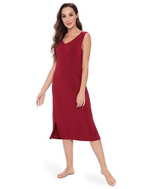 GYS Women's Soft Bamboo Nightgown Sleeveless V Neck Sleepwear