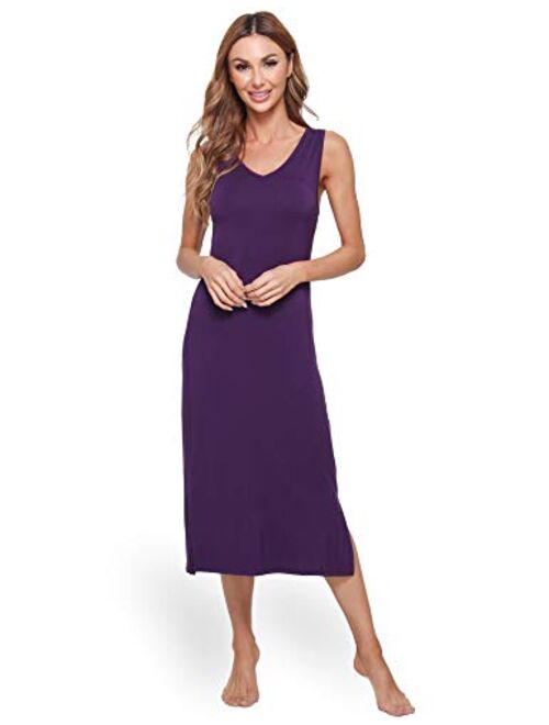 GYS Women's Soft Bamboo Nightgown Sleeveless V Neck Sleepwear