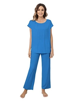 NACHILA Women's Pajama Set Bamboo Pjs Long Pants Soft Sleepwear Cap Sleeve S-XXL