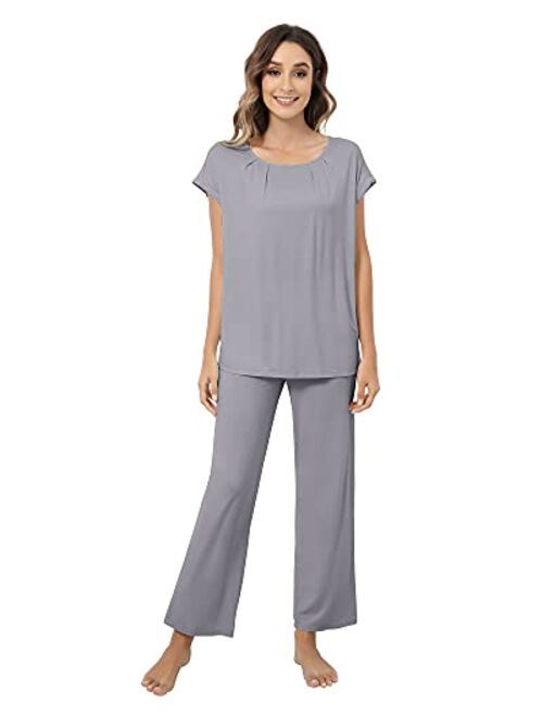 NACHILA Women's Pajama Set Bamboo Pjs Long Pants Soft Sleepwear Cap Sleeve S-XXL