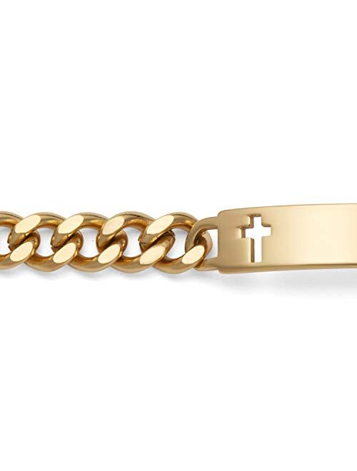 Speidel Men's ID Bracelet with Polished Plaque with Cross Silver & Gold Tone w/Engraving Options