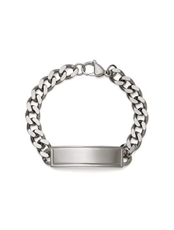 Men's ID Radius Cut Bracelet with Polished Framed Plaque Silver & Gold Tone w/Engraving Options