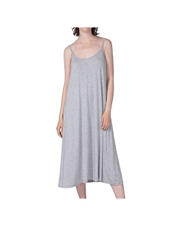 Lu's Chic Women's Bamboo Nightgown Cami Cotton Sleepwear Plus Size Sleeveless Loungewear