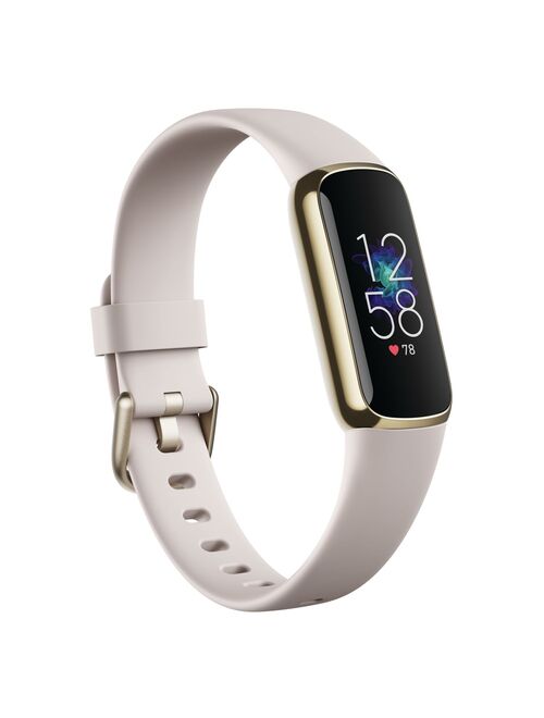 Fitbit Luxe Fitness and Wellness Tracker with Stress Management, Sleep Tracking and 24/7 Heart Rate, One Size S L Bands Included, Lunar White/Soft Gold Stainless Steel, 1